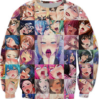 Ahegao Anime Girls Crew Neck Sweatshirt - Aesthetic Cosplay, LLC