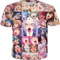 Ahegao Anime Girls Crew Neck T-Shirt - Aesthetic Cosplay, LLC