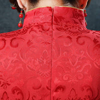 Red and Gold Phoenix Brocade Cheongsam Dress - Aesthetic Cosplay, LLC