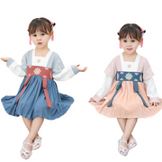 Childrens Chinese New Year Dress Short Sleeve Cheongsam Hanfu Dress Cute Costume for Girls